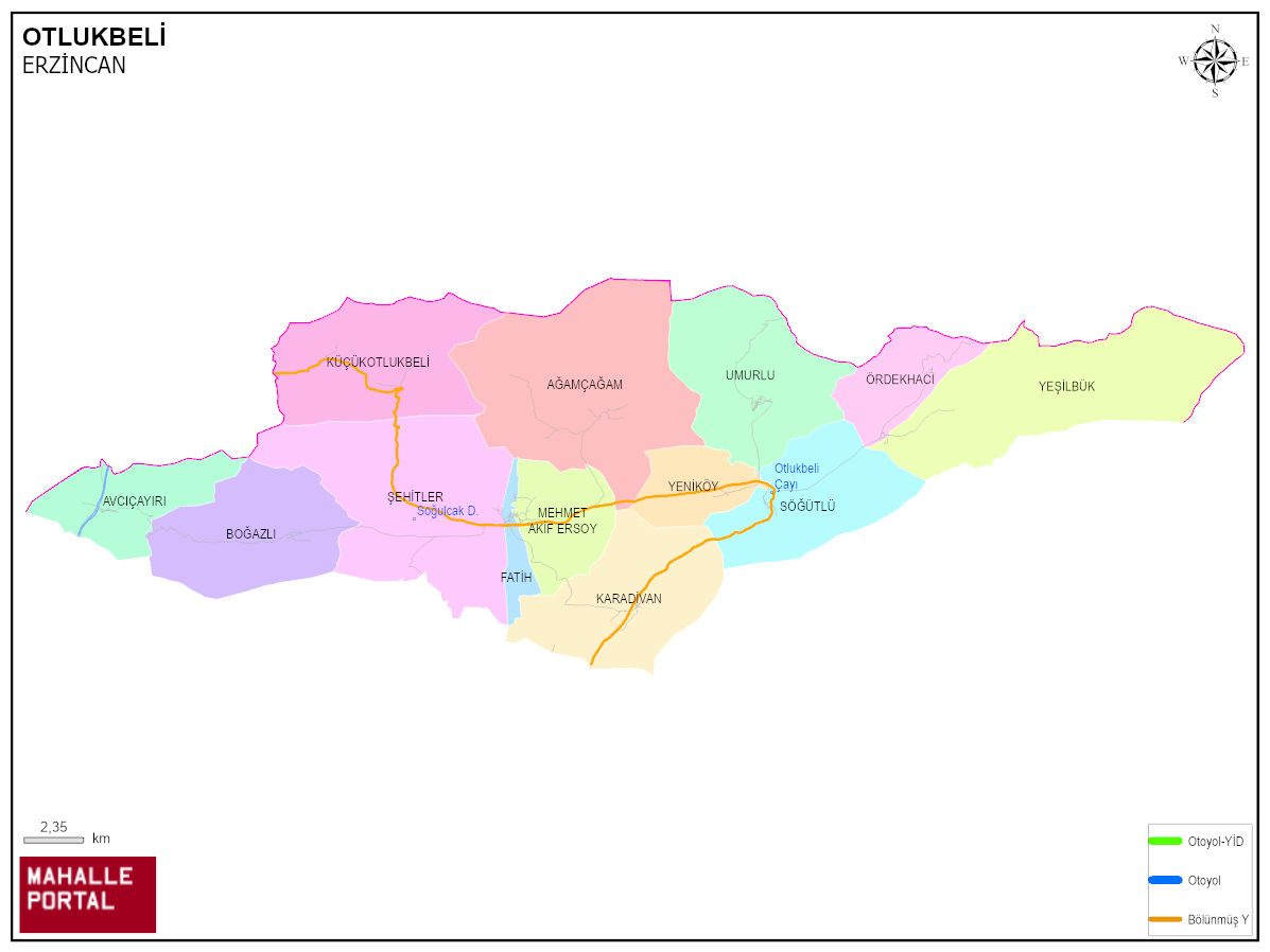 OTLUKBELİ Mahalle Köy Haritası | İlçedeki Tüm Mahalle ve Köyler