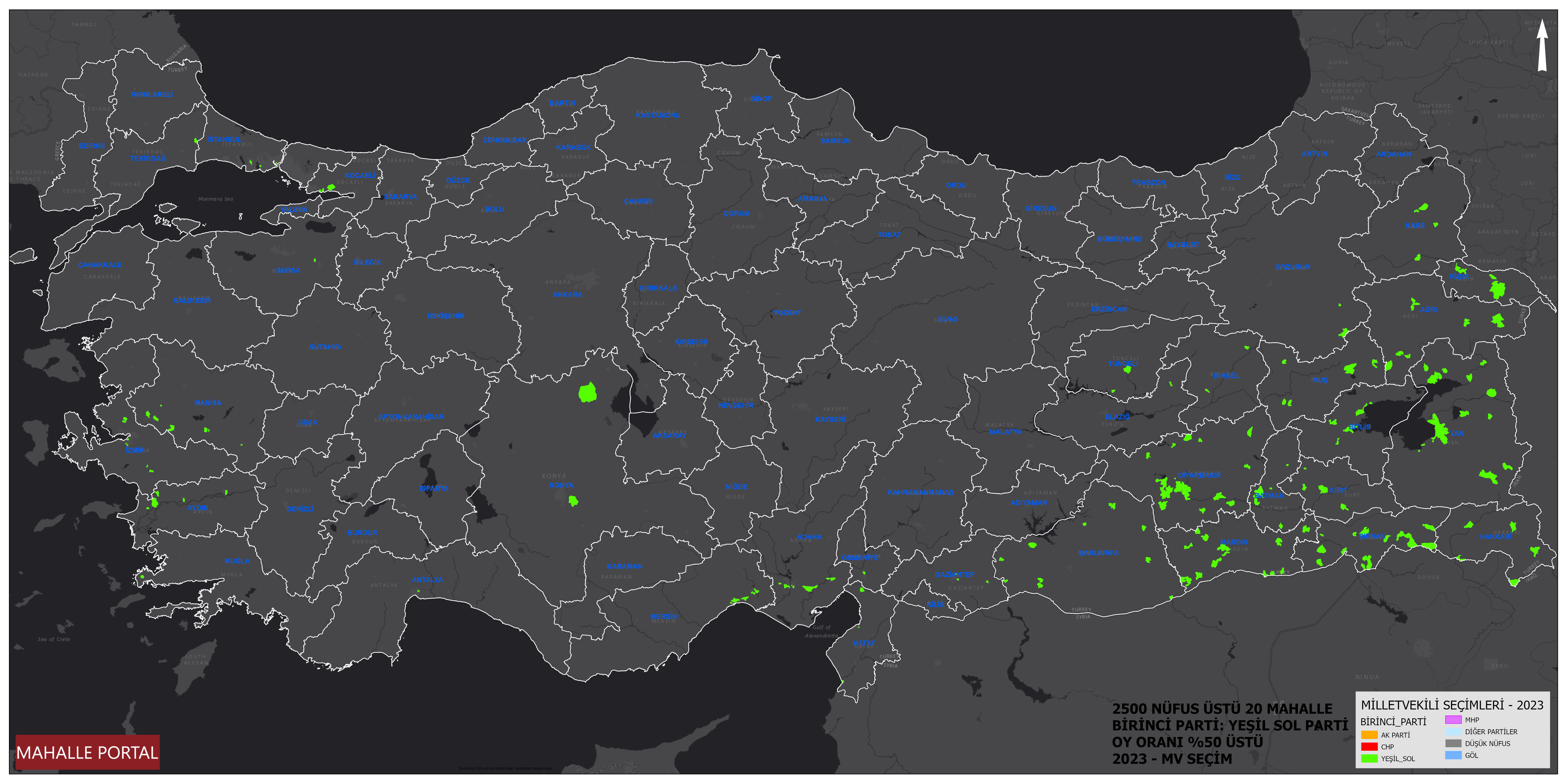 Yeşil Sol Parti Yüzde 50 Üstü Alanlar Haritası