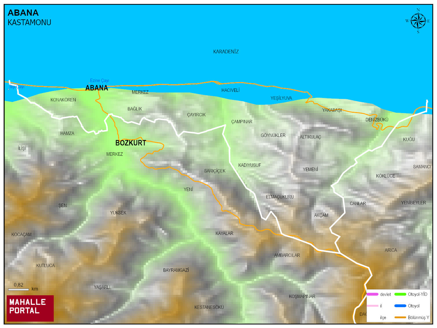 ABANA Fiziki Haritası | Dağlar, Ovalar ve Akarsu Bilgileri