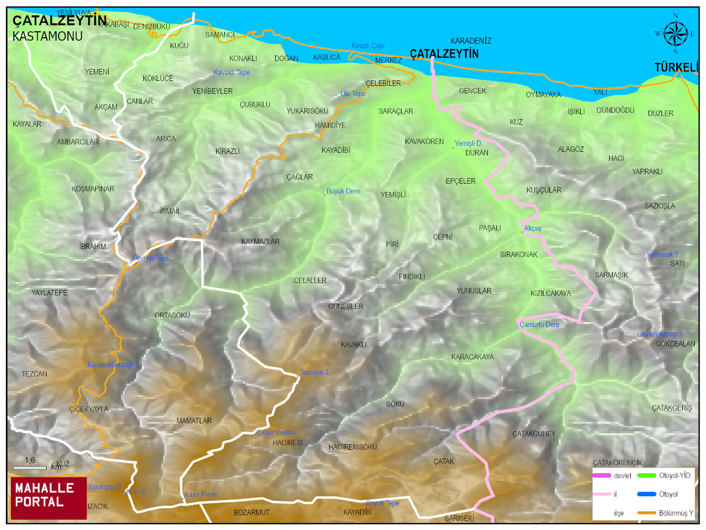ÇATALZEYTİN Fiziki Haritası | Coğrafi Yapı ve Detaylı İlçe Haritası