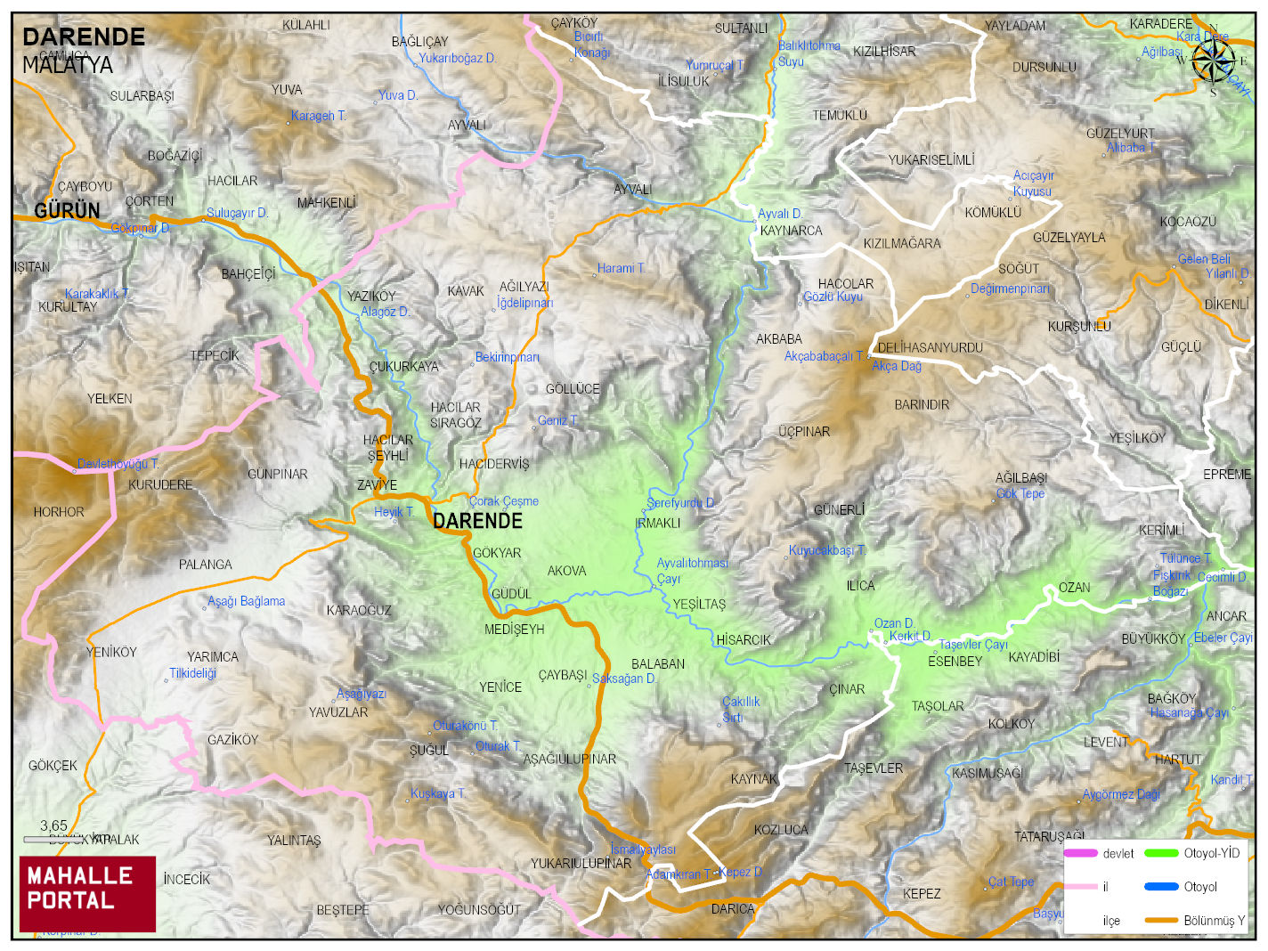 DARENDE Fiziki Haritası | Dağlar, Ovalar ve Akarsu Bilgileri