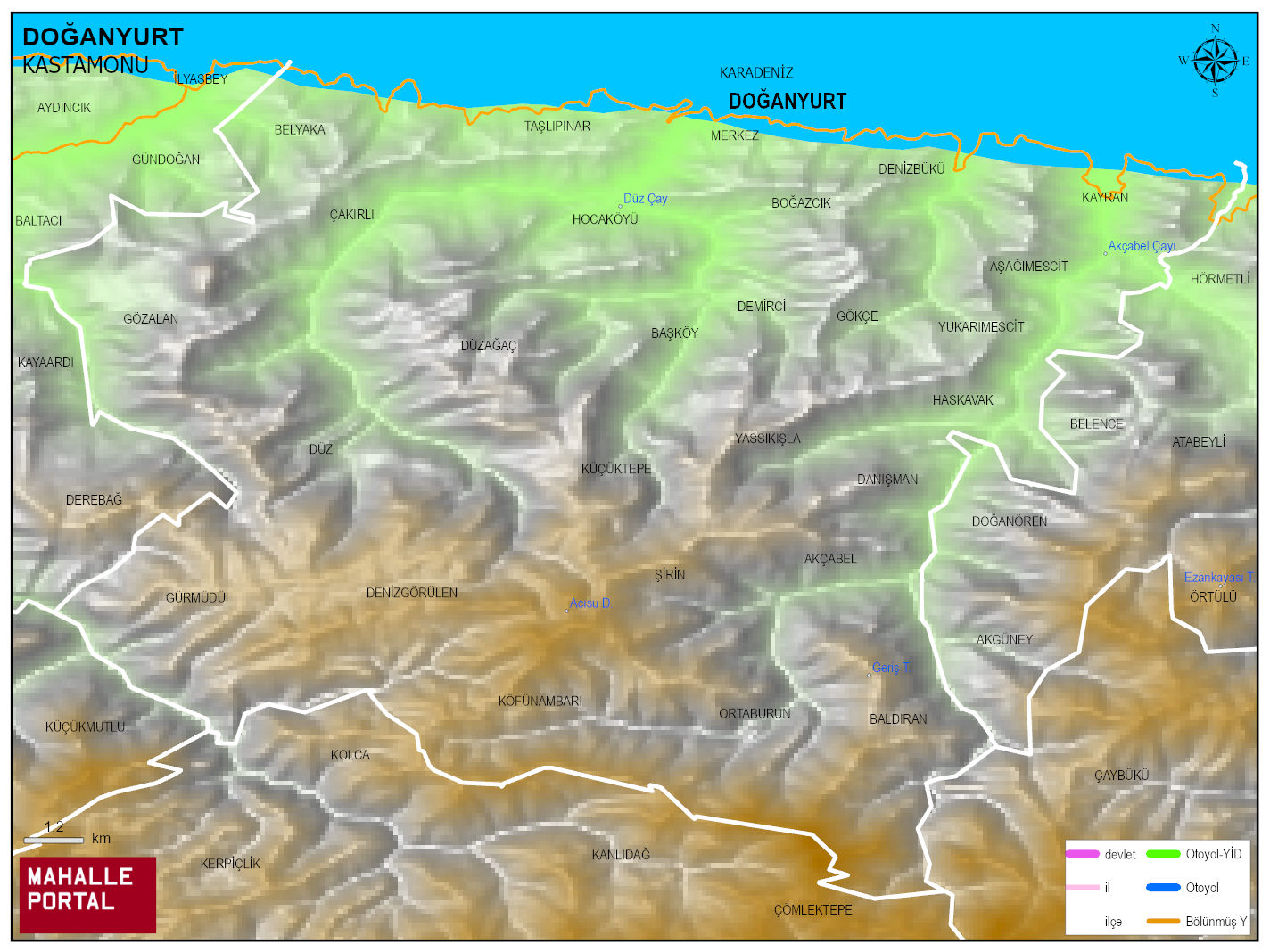 DOĞANYURT Fiziki Haritası | Dağlar, Ovalar ve Akarsu Bilgileri