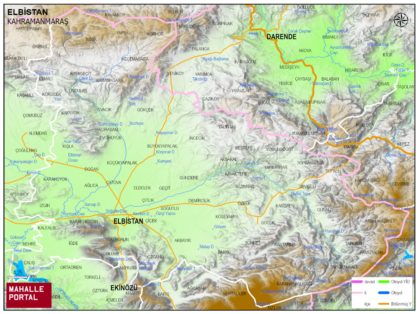 ELBİSTAN Fiziki Haritası | Dağlar, Ovalar ve Akarsu Bilgileri