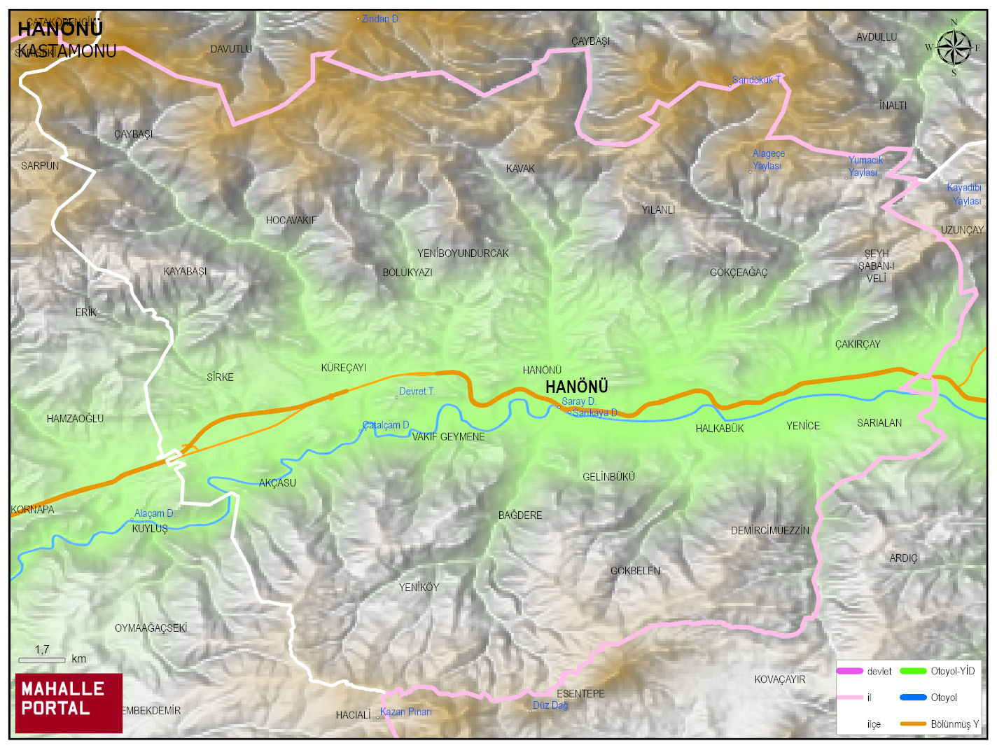 HANÖNÜ Fiziki Haritası | Yükselti ve Doğa Özellikleri