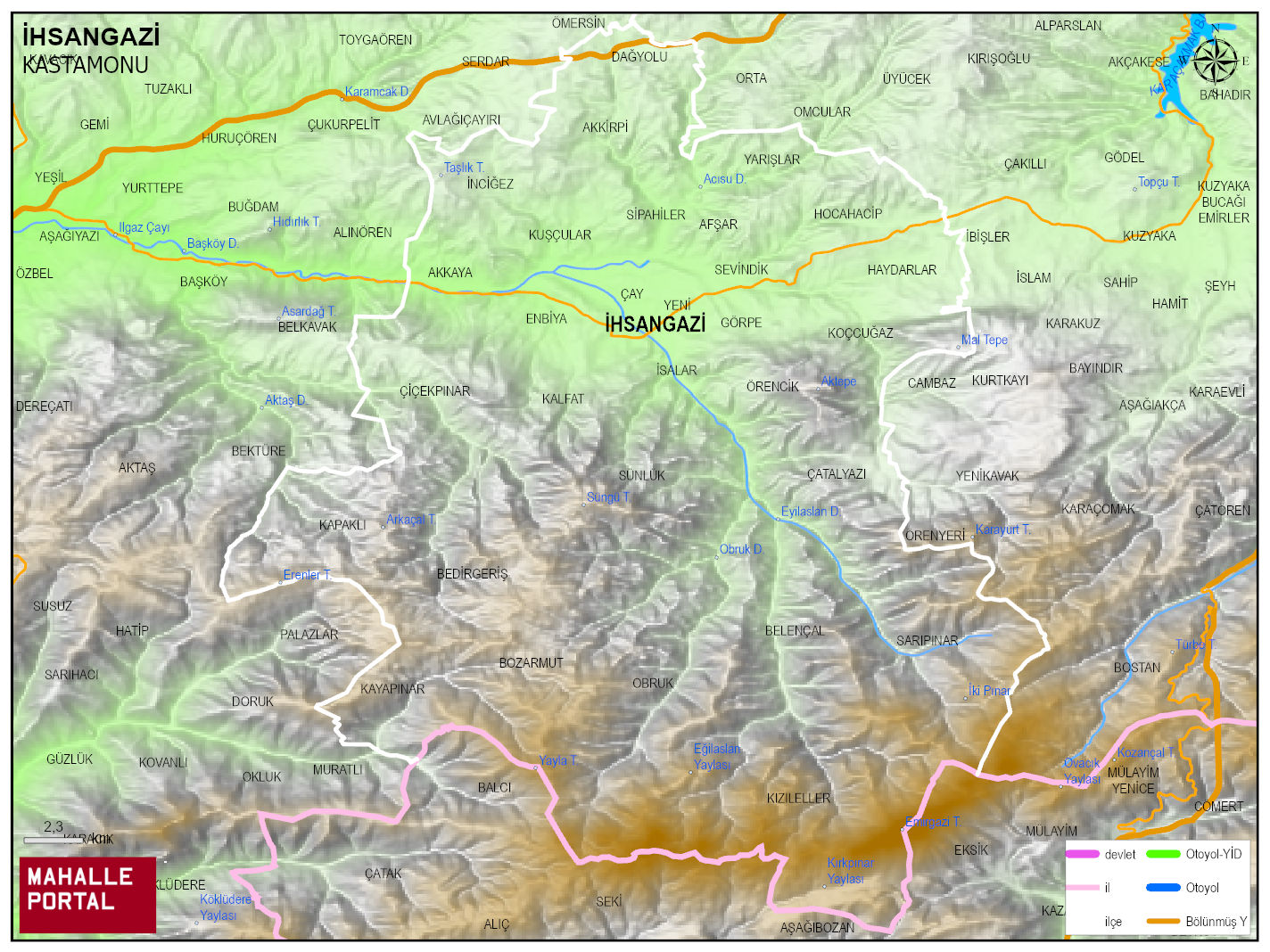 İHSANGAZİ Fiziki Haritası | Coğrafi Yapı ve Detaylı İlçe Haritası