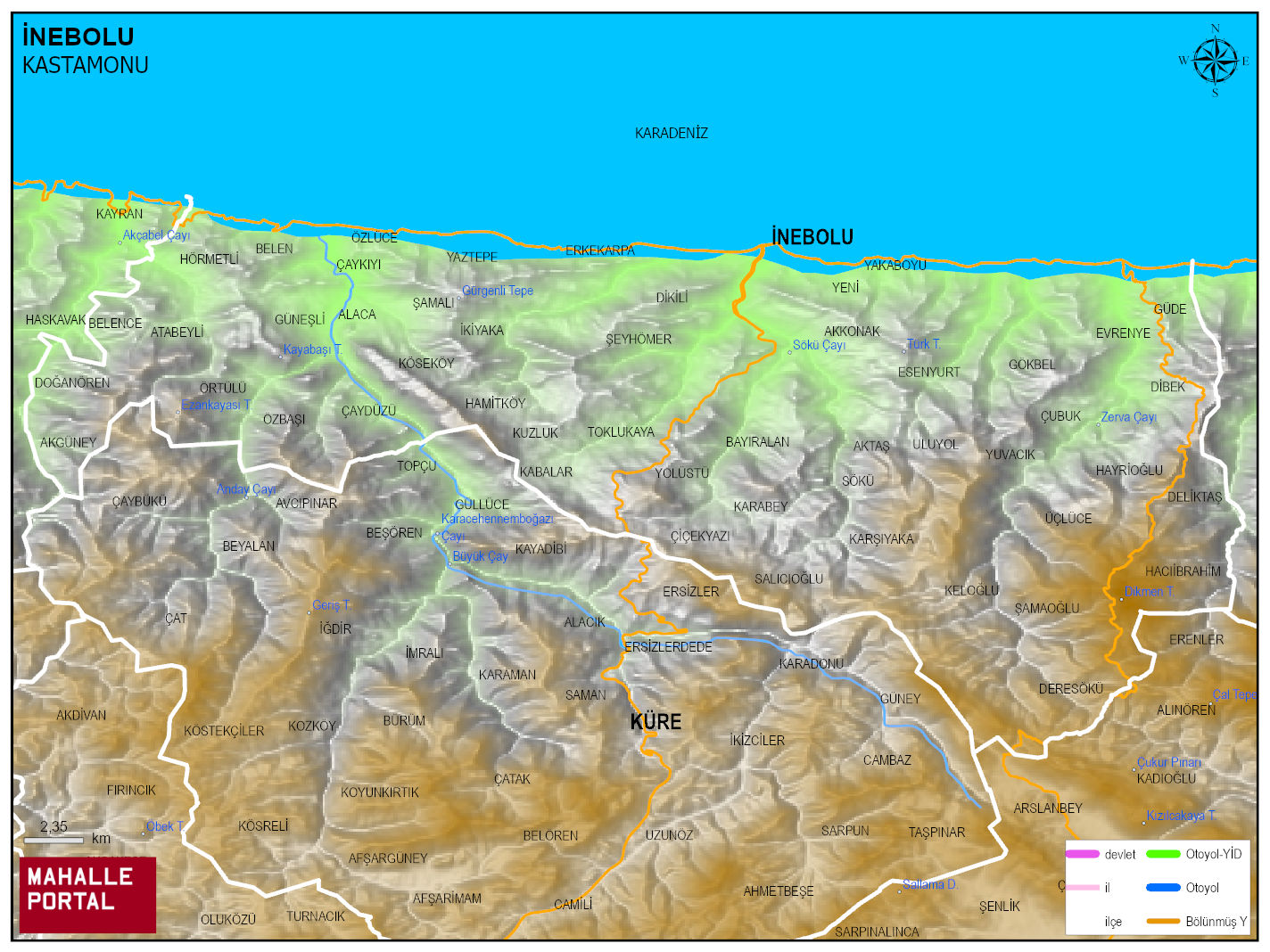 İNEBOLU Fiziki Haritası | Coğrafi Yapı ve Detaylı İlçe Haritası