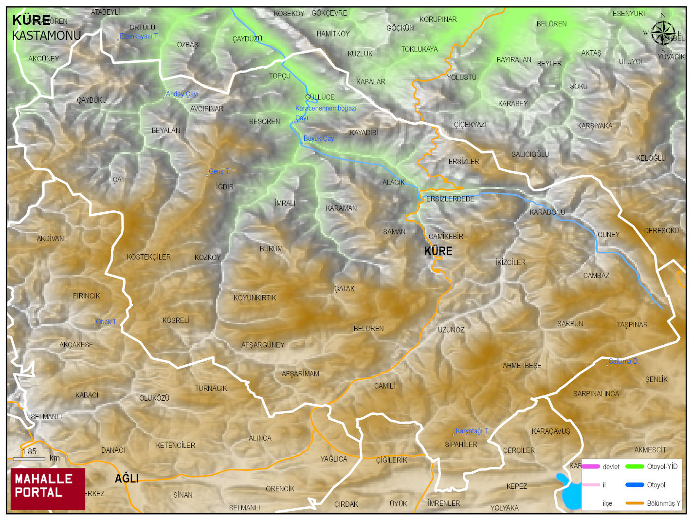 KÜRE Fiziki Haritası | Yükselti ve Doğa Özellikleri