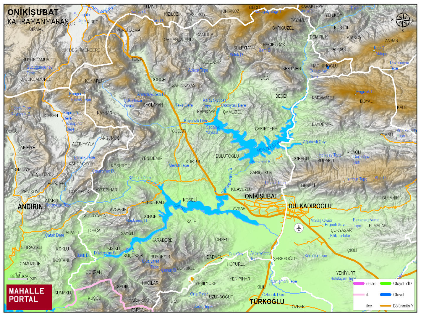 ONİKİŞUBAT Fiziki Haritası | Coğrafi Yapı ve Detaylı İlçe Haritası