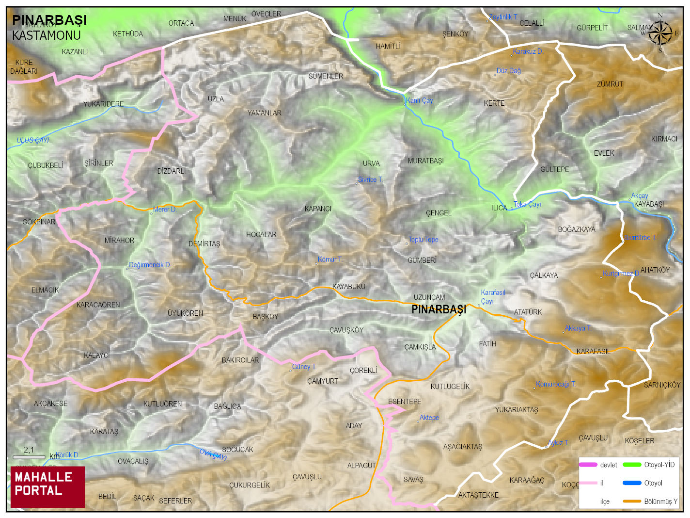 PINARBAŞI Fiziki Haritası | Coğrafi Yapı ve Detaylı İlçe Haritası