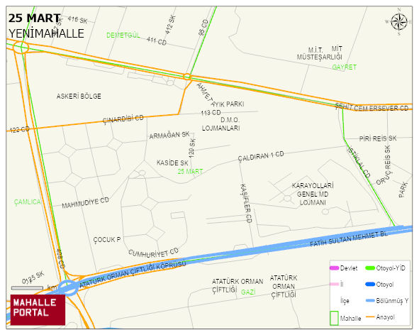 25 MART Mahallesi Haritası | İnteraktif Köy ve Mahalle Sınırları