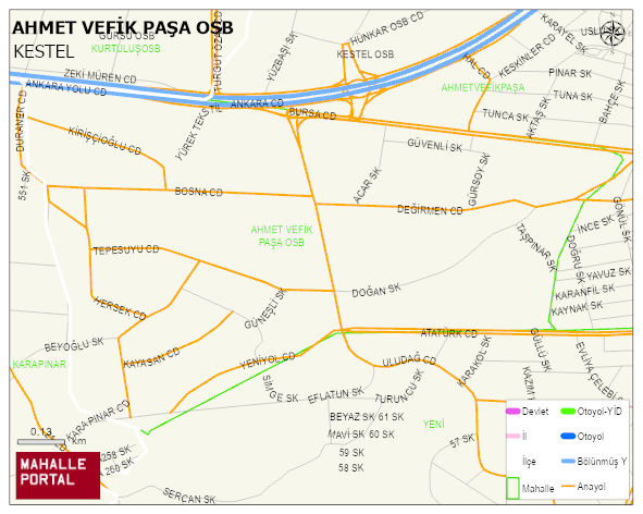 AHMET VEFİK PAŞA OSB Mahallesi Haritası | Yükselti ve Doğa Özellikleri