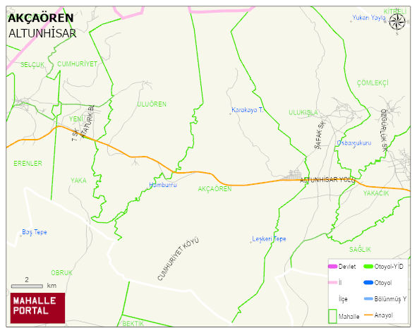 AKÇAÖREN Köyü Haritası | Dağlar, Ovalar ve Akarsu Bilgileri
