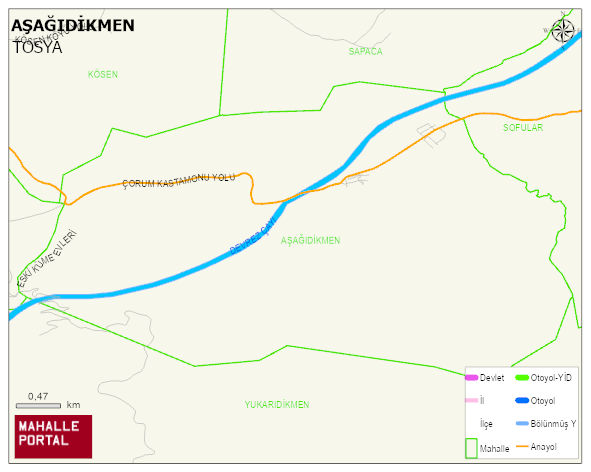 AŞAĞIDİKMEN Köyü Haritası | Yükselti ve Doğa Özellikleri