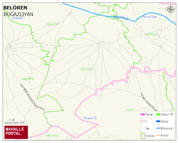 BELÖREN Köyü Haritası | Dağlar, Ovalar ve Akarsu Bilgileri