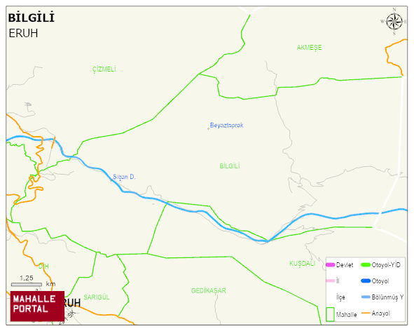 BİLGİLİ Köyü Haritası | Dağlar, Ovalar ve Akarsu Bilgileri