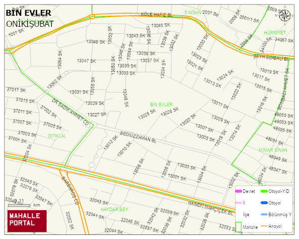 BİN EVLER Mahallesi Haritası | Mahalle ve Köy Sınırı
