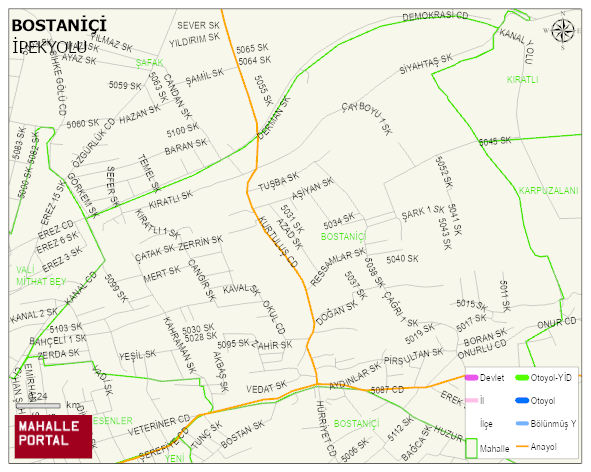 BOSTANİÇİ Mahallesi Haritası | Dağlar, Ovalar ve Akarsu Bilgileri