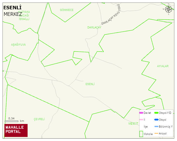 ESENLİ Köyü Haritası | Dağlar, Ovalar ve Akarsu Bilgileri