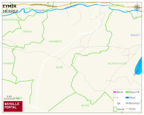 EYMİR Köyü Haritası | Dağlar, Ovalar ve Akarsu Bilgileri