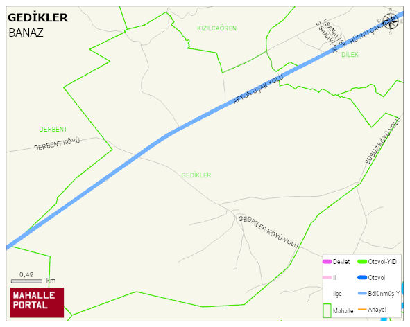 GEDİKLER Köyü Haritası | Mahalle ve Köy Sınırı