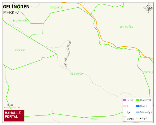 GELİNÖREN Köyü Haritası | Mahalle ve Köy Sınırı
