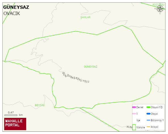 GÜNEYSAZ Köyü Haritası | Yükselti ve Doğa Özellikleri