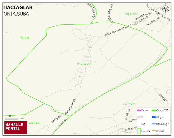 HACIAĞLAR Mahallesi Haritası | Yükselti ve Doğa Özellikleri
