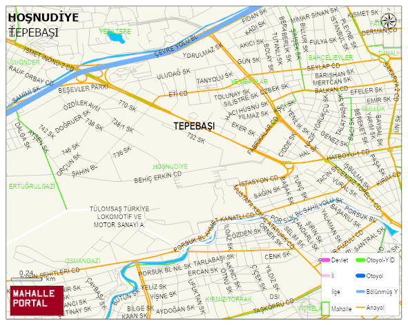 HOŞNUDİYE Mahallesi Haritası | Dağlar, Ovalar ve Akarsu Bilgileri