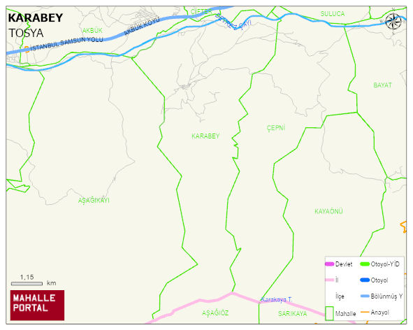 KARABEY Köyü Haritası | Yükselti ve Doğa Özellikleri