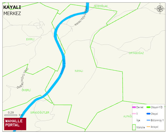 KAYALI Köyü Haritası | Dağlar, Ovalar ve Akarsu Bilgileri