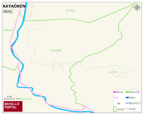 KAYAÖREN Köyü Haritası | Yükselti ve Doğa Özellikleri