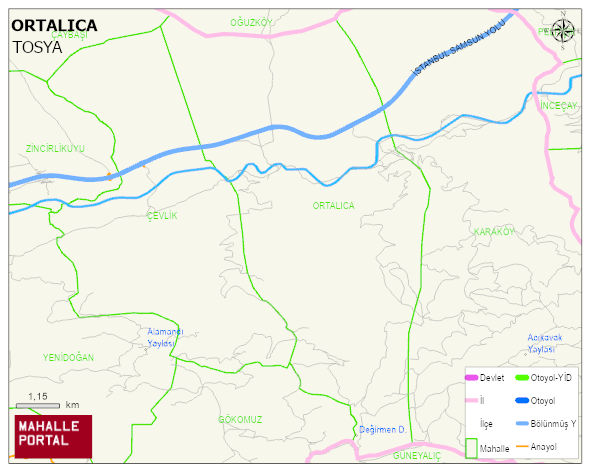 ORTALICA Köyü Haritası | Dağlar, Ovalar ve Akarsu Bilgileri