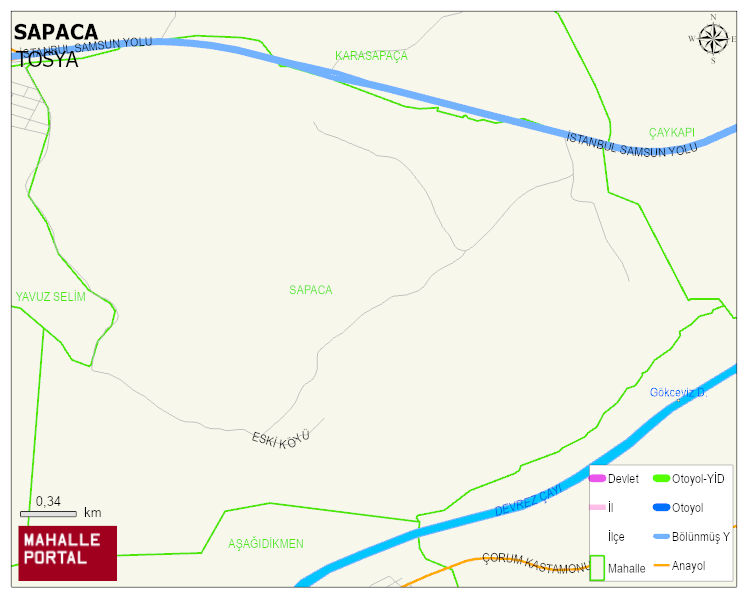 SAPACA Köyü Haritası | Dağlar, Ovalar ve Akarsu Bilgileri