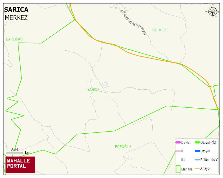 SARICA Köyü Haritası | Mahalle ve Köy Sınırı