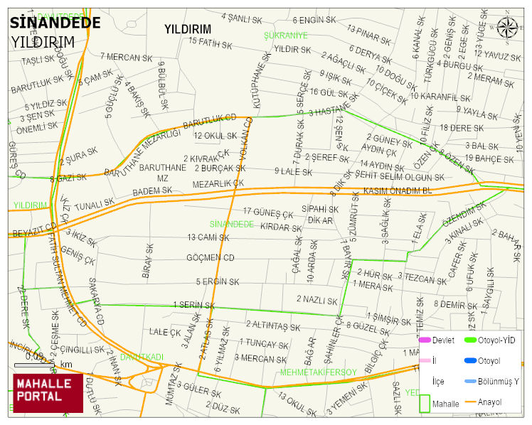 SİNANDEDE Mahallesi Haritası | Mahalle ve Köy Sınırı