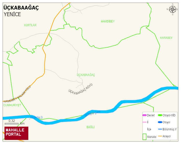 ÜÇKABAAĞAÇ Köyü Haritası | İnteraktif Köy ve Mahalle Sınırları